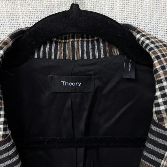 Theory Becket Brown Wool Blend Belted Plaid Checked Blazer, size 8 - Picture 4 of 11